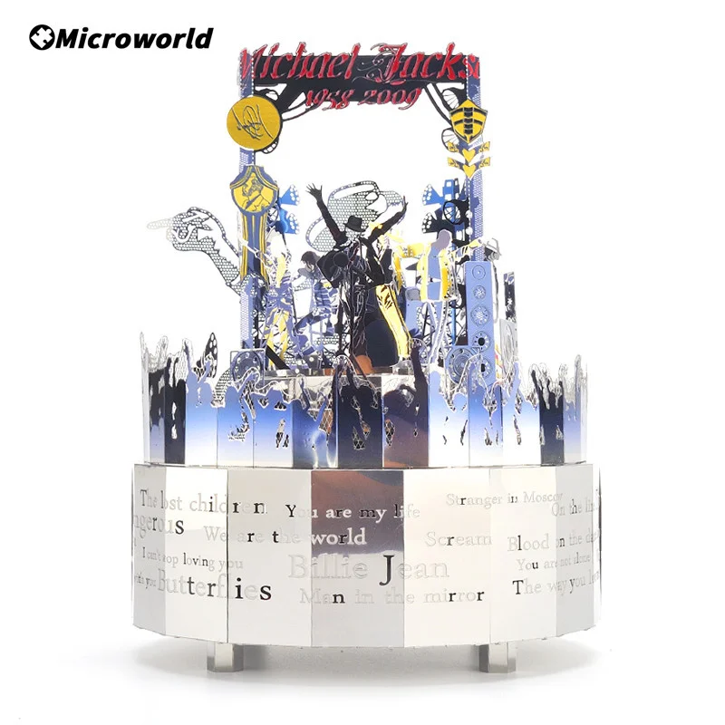 

3D Metal Puzzle Games Michael Jackson DIY Rotating Music Box With LED Lights Models Kits Jigsaw Toys Gifts For Girls Adult