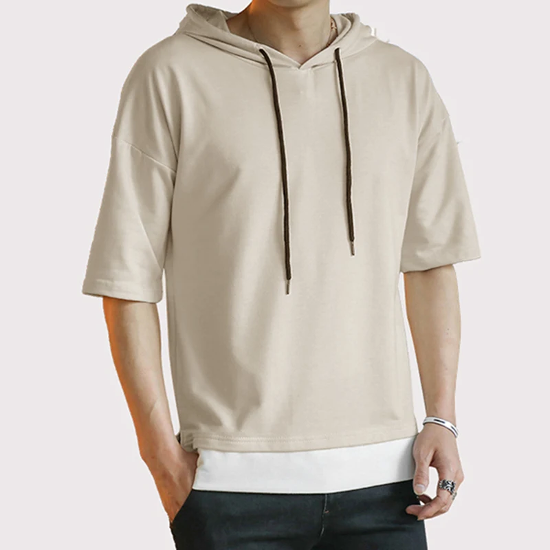 

2020 Spring Autumn New Half-sleeved Men's Sweatershirt Youth Casual Hooded Round Neck Short Sleeve Pullover Hoodie Sweatshirt