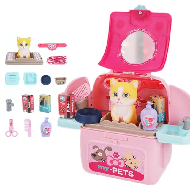 Simulation Animal Pet Backpack Practical Exquisite Plastic Pretend Play Pet Care Set Kid Children Birthday Gifts 3