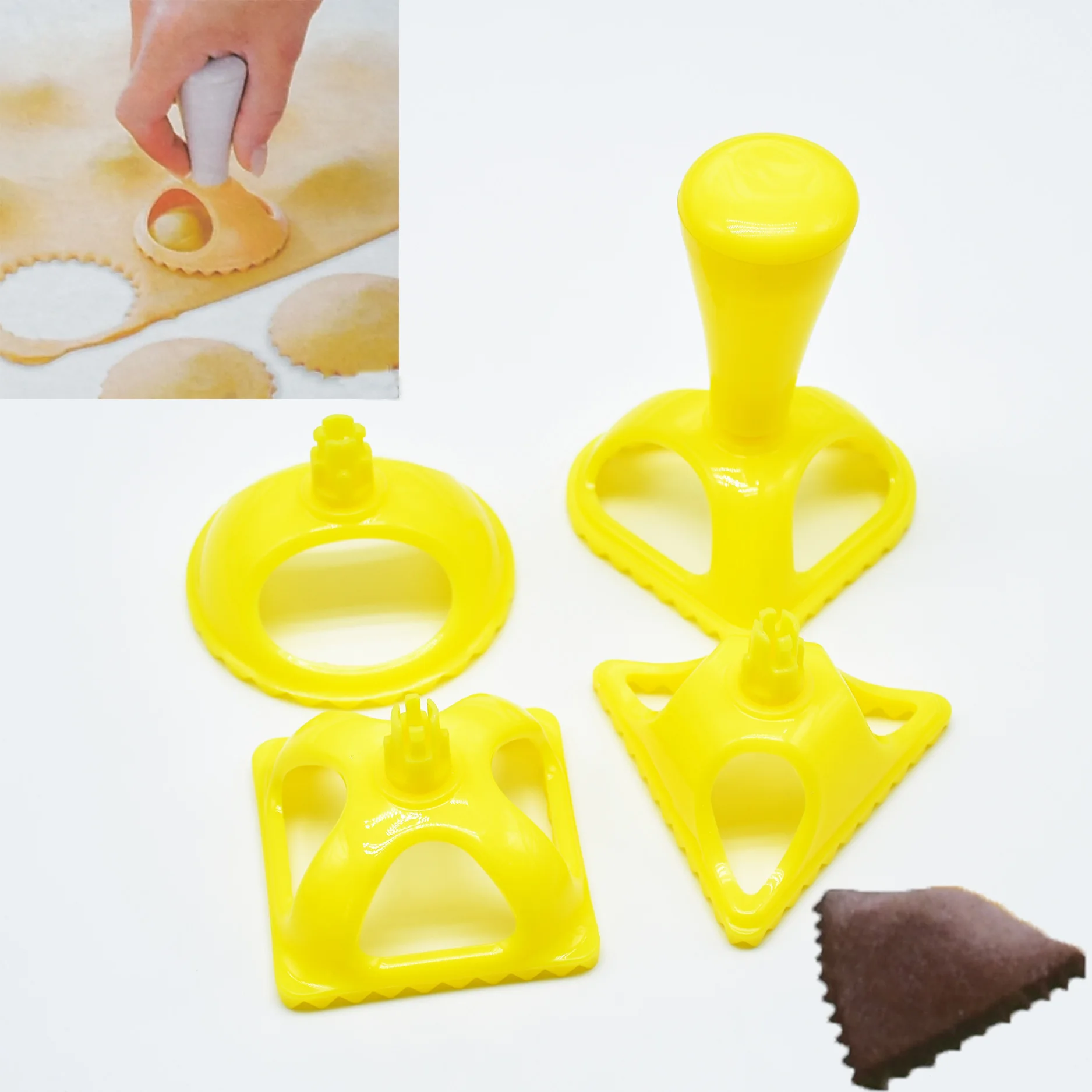 4 шт. DIY пельменей производитель пластиковые формы для пельменей выпечки инструмент помадка торт форма сердца треугольник круглый квадратный печенья пельменей плесень