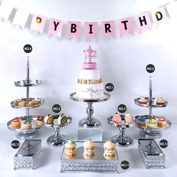 

Cake Stand Set silver Crystal Metal Cupcake decorations Dessert Pedestal Party Display cake tray