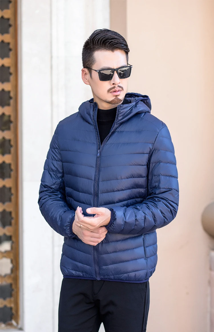 Зима, корейский стиль, стиль, мужская одежда, тонкий, с капюшоном, белый утиный пух, куртка, Мужская, короткий пуховик, мужская куртка