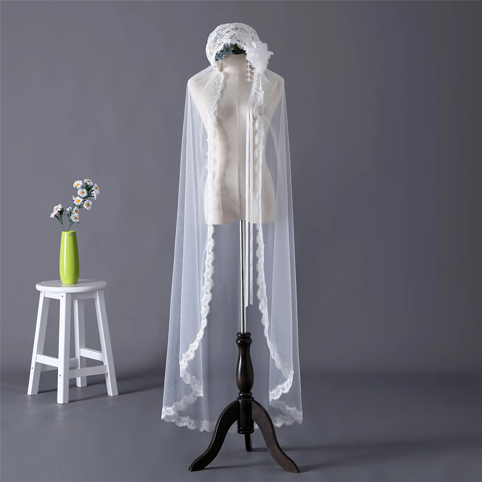 Erosebridal Джульетта Кепка невесты Вуаль свадебная фата Слоновая кость длинная вуаль, для церкви Индивидуальный размер