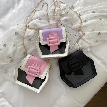 

Creative Hexagon Shape Women Fashion Purse PU Leather Shoulder Bags Casual Chain Messenger Elegant Female Shoulder Travel Bag