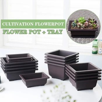 

Imitation Purple Sand Flower Pots Corrosion Resistant Breathable And Fleshy Square And Rectangular Plastic Flower Bonsai Plant