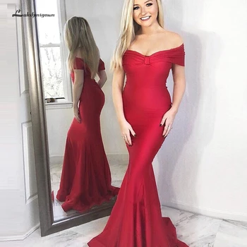 

Simple Wine Red Evening Mermaid Party Dresses Off Shoulder 2020 Sexy Girls Formal Long Prom Dress Free Shipping Robe de Soiree