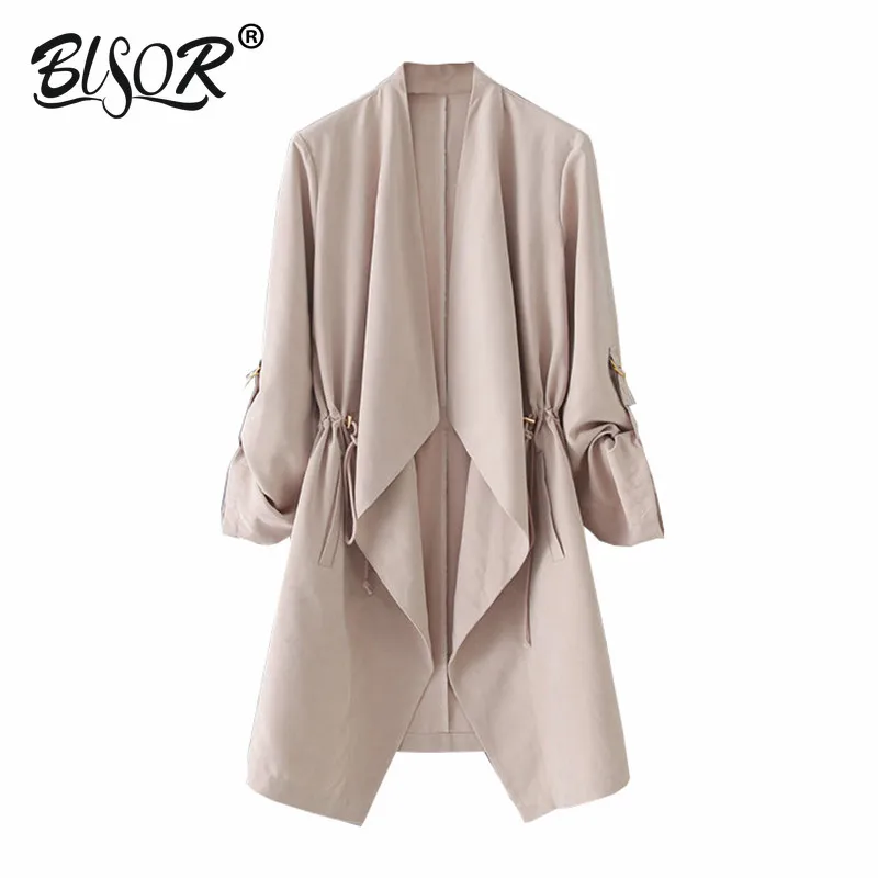

Women autumn long blazer trench ruched long sleeve solid casaco feminine European style casual streetwear tops outwear