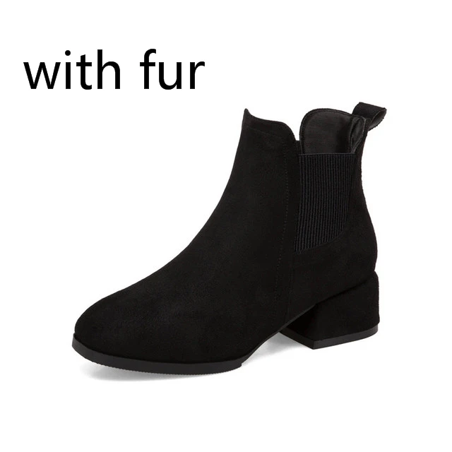 Женские ботинки; женские ботильоны на платформе; женская зимняя обувь на меху для девочек; кожаная роскошная дизайнерская обувь для женщин; ботинки - Цвет: black with fur