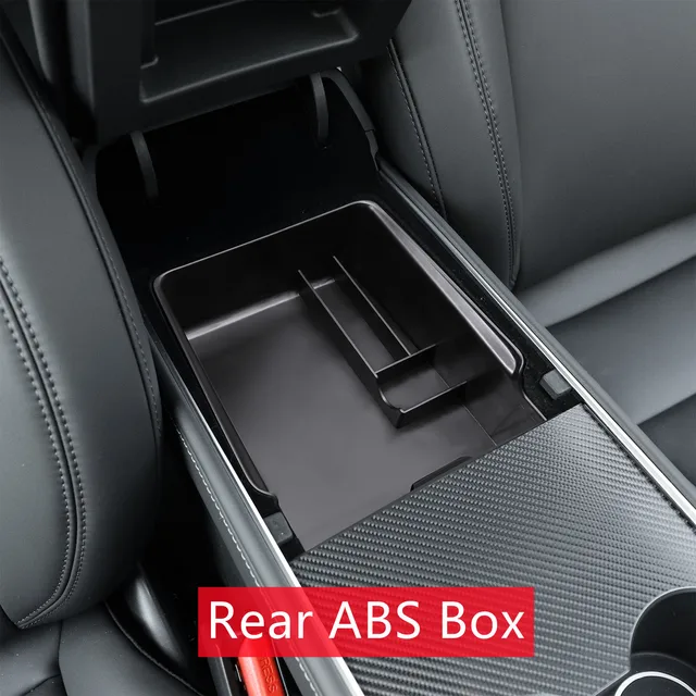 TEFUN For Tesla Model 3 Y 2021 2022 Storage Box Car Central Armrest Flocking/ABS Storage Box Organizer Model 3 2021 Accessories Rear ABS box