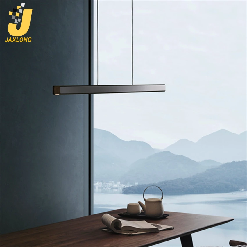 

Modern Long Wood LED Pendant Lights Minimalist Designer Room LED Industrial Lamp Restaurant Office Pendant Lamp Lighting Lustre