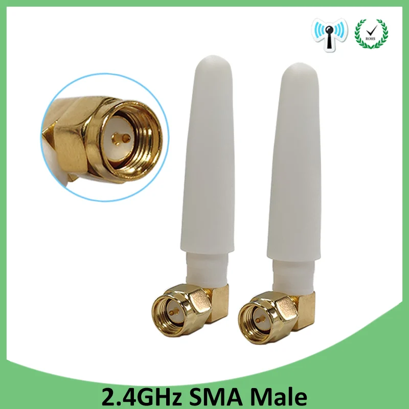 Antena de 2,4 GHz 2 uds wifi conector macho SMA 2 ~ 3dbi 2,4 ghz antena wi fi tamaño pequeño antenne blanco wi-fi antenas, antenas router