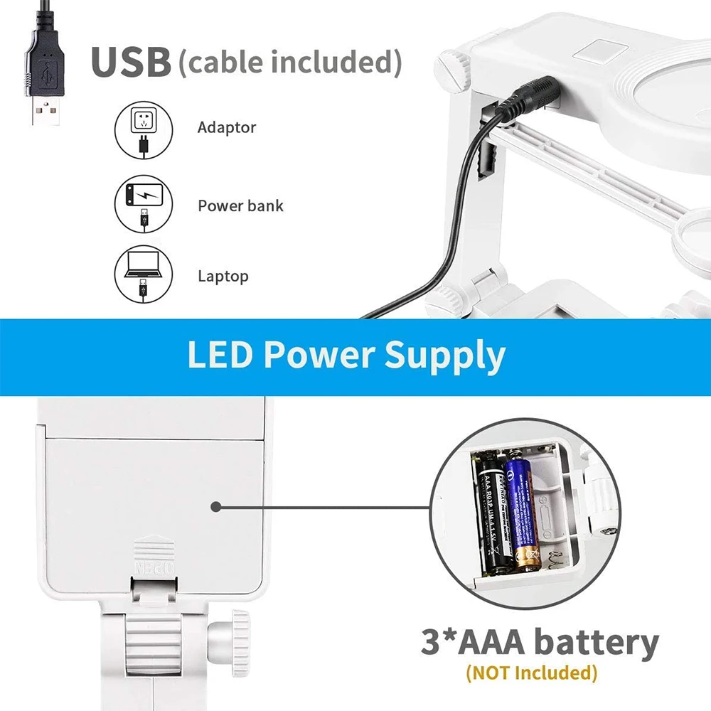 Soldering Iron Welding Magnifying Glass 2 LED 3X 4.5X 25X Helping Hand Rework Magnifier with 3 Tools Boxes Desk Station Repair