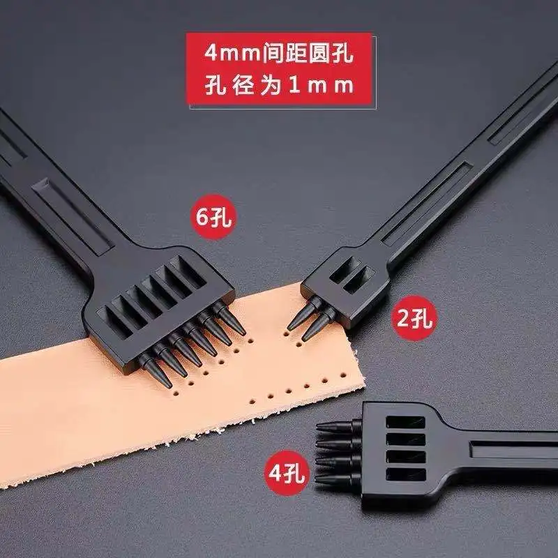 Leather Hole Punch Leather Craft Tools Leather Sewing Tools DIY Leather Round Row Punching Tool 3/4/5/6mm Spacing Hole Punches Lacing Stitching Hand Sewing Thread Tools