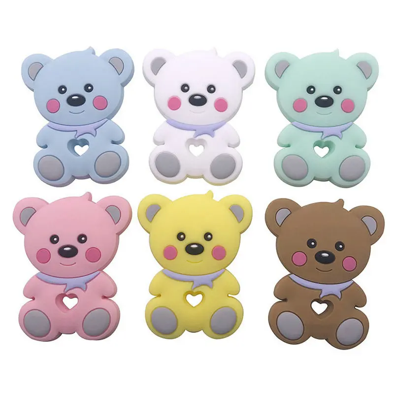 

5PCS Teddy Bear Silicone Teether Baby Cartoon Animal Chew Teether Infant Teething Necklace Pendant Kids Toys BPA Free