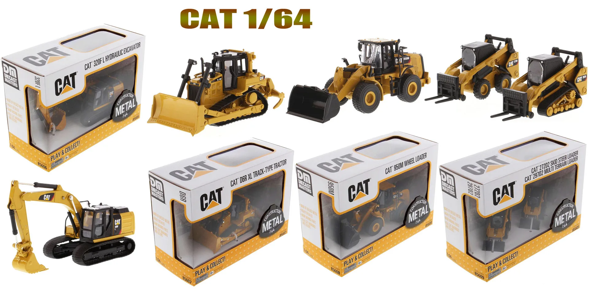 

New Style DM Carter CAT 1/64 Engineering Vehicle 320F Excavator Loader Model Alloy Toy Car Multi--