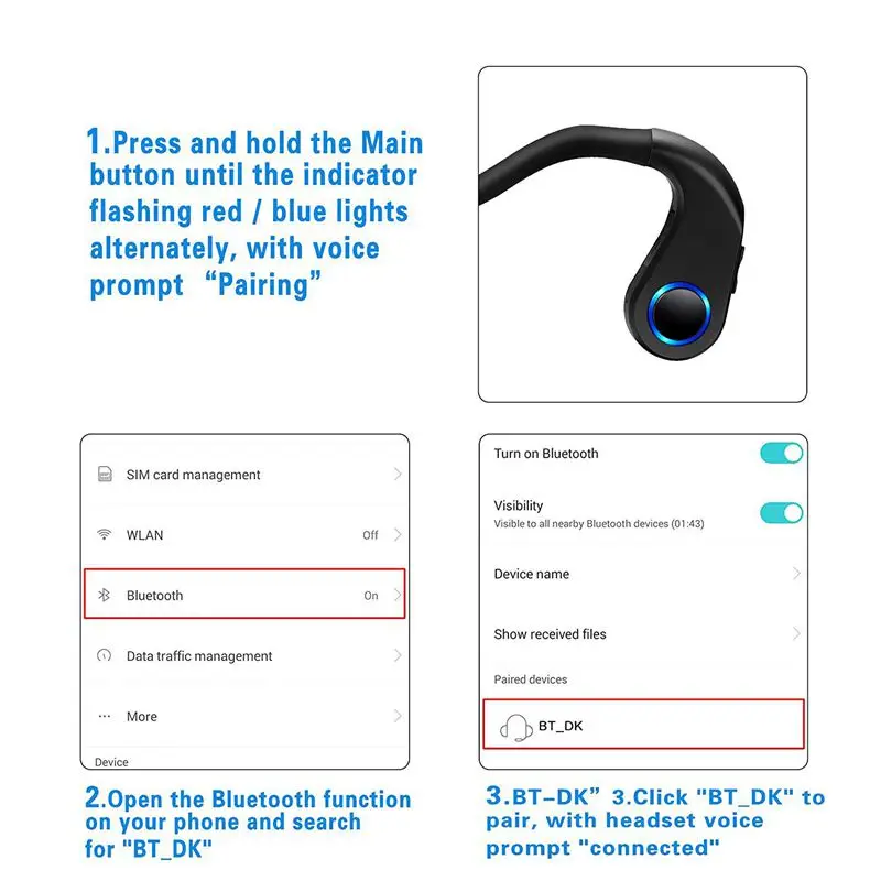 Беспроводные bluetooth-наушники с костной проводимостью, IP66 спортивные наушники с защитой от пота с 6 часами воспроизведения, наушники с микрофоном, H
