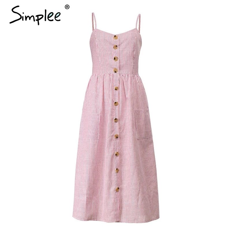 Женское хлопковое платье в полоску Simplee элегантное миди с пуговицами и ремешками