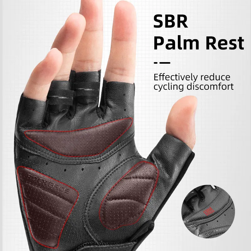 ROCKBROS Short Cycling Gloves Men Women Reflective Half Finger Bike Gloves Anti-slip Fingerless Sports MTB Road Bicycle Gloves 3