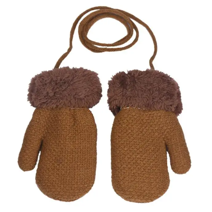 Khaki New Arrival Baby Autumn Winter Knitted Warm Gloves Girls Boys Infants Patchwork Outdoor Mittens Wool Gloves Drop Shopping#3 - Цвет: Khaki