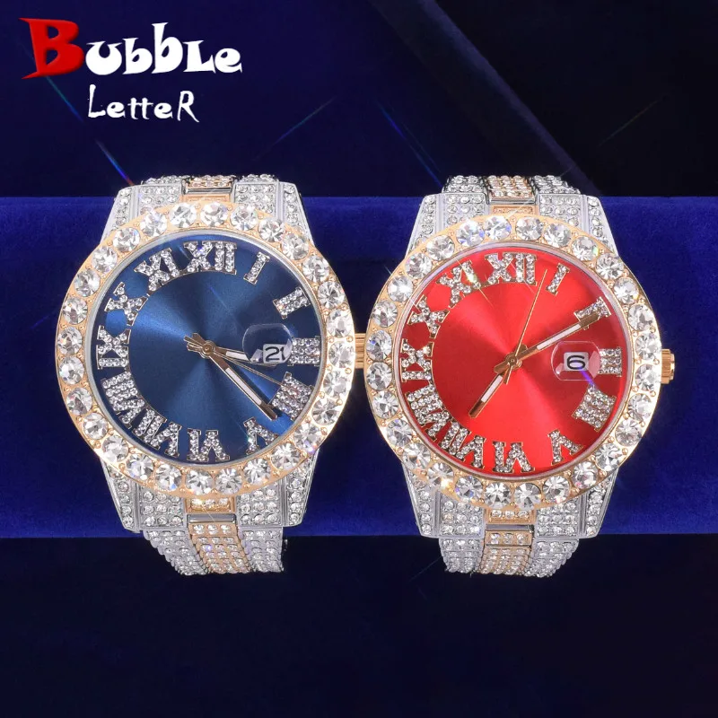Flash Deal Men's Watch Big Red Dial Military Quartz Clock Luxury Big Rhinestone Business Waterproof Wrist watches Relogio Masculino