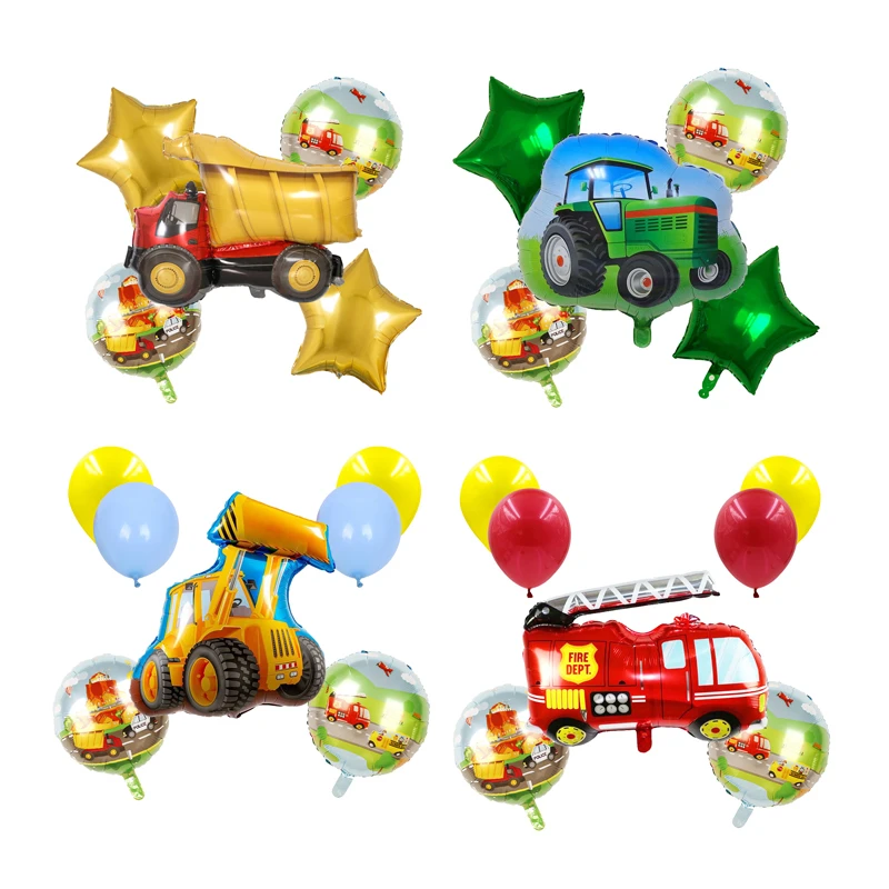 1 Juego de construcción de aluminio globo excavadora camión Tractor granja globos látex niños regalos fiesta de cumpleaños decoración niños Juguetes