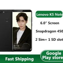 DHL Fast Delivery Lenovo K5 Note 4G LTE Cell Phone 13.0MP+8.0MP Dual Sim Android 8.1 Snapdragon 450 Fingerprint 6.0" IPS Screen