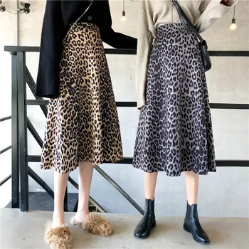 

Mozuleva 2020 New Fashion Skirts Women Elastic High Waist Sashes Chic Pleated Skirt Vintage Leopard Printing Pleated Midi Skirts