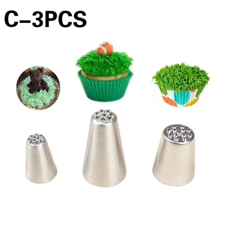 C-3pcs Metal Cake Decoration Tips Stainless Steel Piping Icing Nozzles Cake Fondant Decor Tip Nozzle - Color: C-3pcs