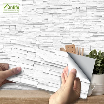

Funlife® 20X10cm White Stone Brick Wall Sticker Self-Adhesive Waterproof Peel & Stick Tile Stickers for Kitchen Backsplash Floor