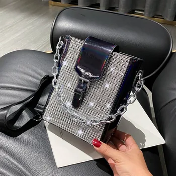 

New Arrival Handbag Women bag Fashion Bright drill Small Square Bag chain Shoulder Bags laser Crossbody Bags sac femme 2020