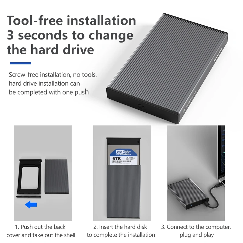 External HDD Enclosure Aluminum 2.5 SATA to USB 3.0 Tool free Type C 3.1 For SSD Disk