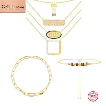 

Sterling Silver 925 Jewelry,Square Adjustable Necklace,Chain Necklace With White Sliding Rings,Multi-Color Adjustable Choker