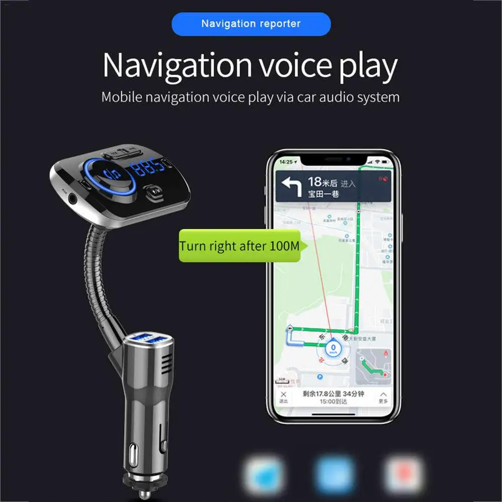 Fm-передатчик Aux модулятор Bluetooth Handsfree автомобильный аудио MP3 плеер QC3.0 Быстрая зарядка Поддержка SIRI/Google голосовой помощник