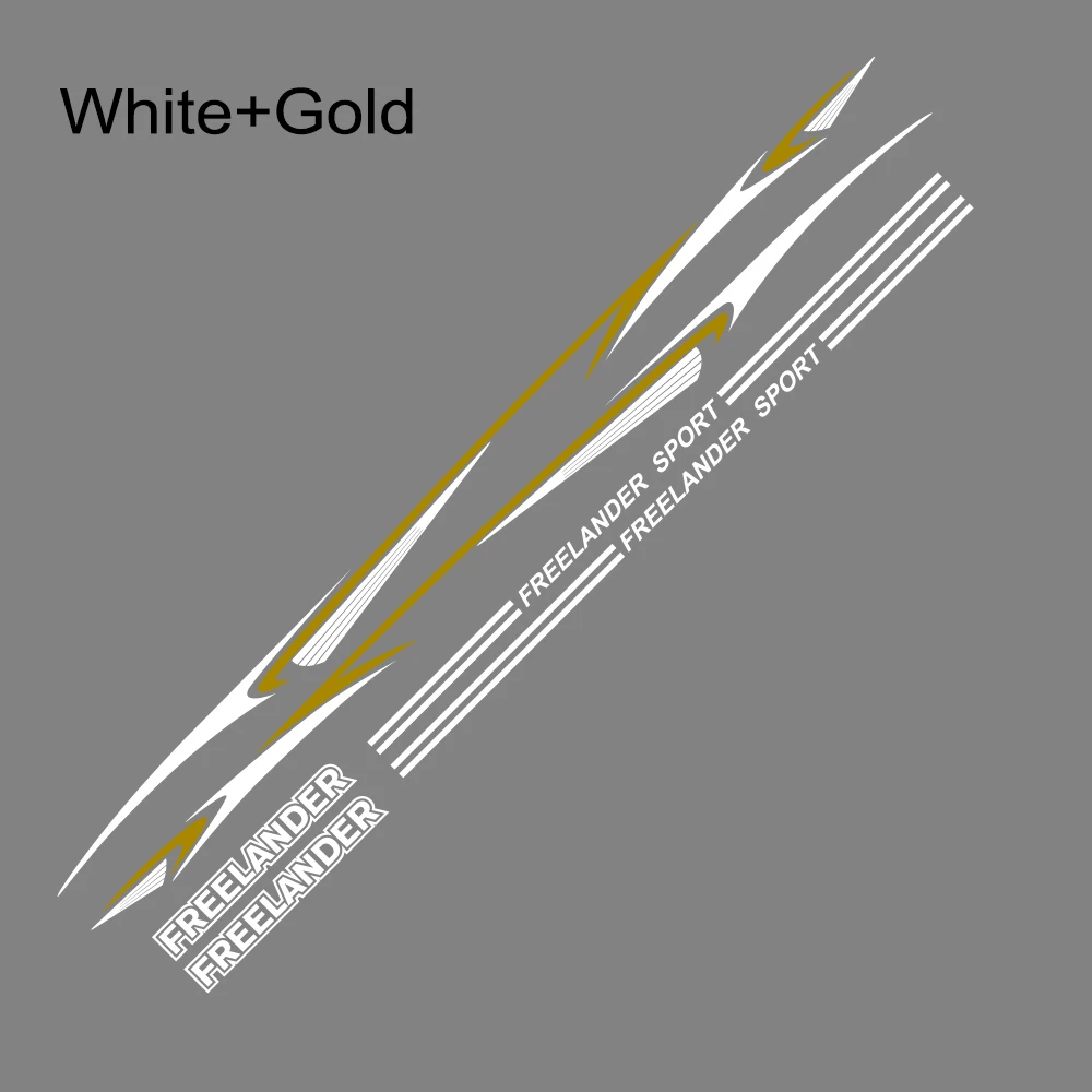 2 шт. для Land Rover freelander, автомобильные гоночные полосатые наклейки, авто Персонализированная виниловая пленка, боковые наклейки для юбки, тюнинг, автомобильные аксессуары - Название цвета: White Gold