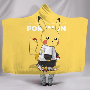 

Boys Winter Wearable Plush Throw Cozy Blanket Pikachu Cartoon Character Machine Washable Yellow Home Travel Blanket 150x200cm