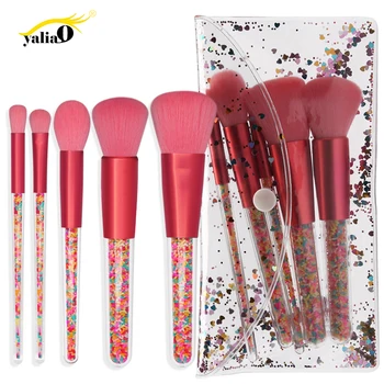 

YALIAO 5pc Candy Color Makeup Brushes Crystal Foundation Blending Brush Set Makeup Tool Kit Colorful Transparent Handle With Bag
