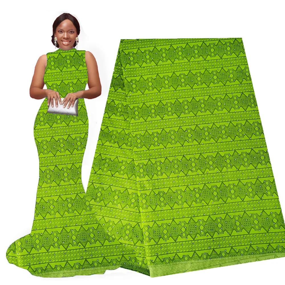Лимон зеленый Анкара Африканский полиэстер восковые принты ткань с камнями