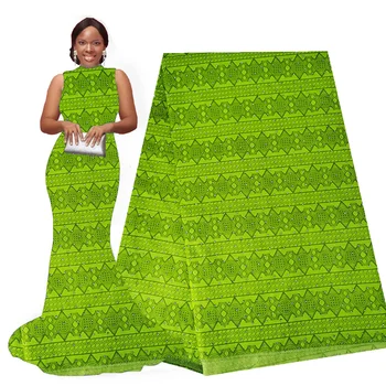 

Lemon Green Ankara African Polyester Wax Prints Fabric with Stones Real Wax High Quality 6 yards African Fabric for Women