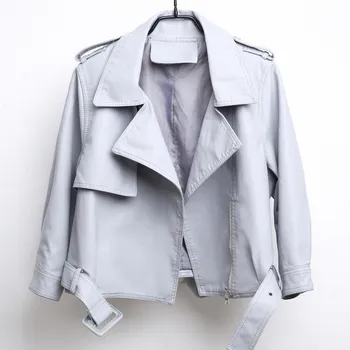 

FMFSSOM Loose Lady Red Faux Leather Coat Black Faux Leather Jacket White Biker Motorcycle Jacket Women Zipper Punk