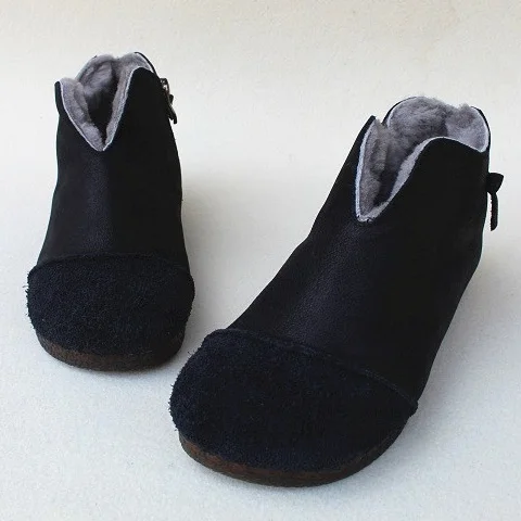 Black Careaymade/Новинка; Зимние полусапожки из натуральной коровьей кожи и шерсти; женские ботинки на меху из хлопка; 2 цвета - Цвет: Black