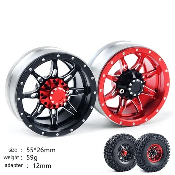 

1/2/4PCS 1.9 inches Metal Wheel Hub Alloy Rim 55x26mm Adapter 12mm for 1/10 RC Climbing Car 1:10 SCX10 90046 km2 Crawler