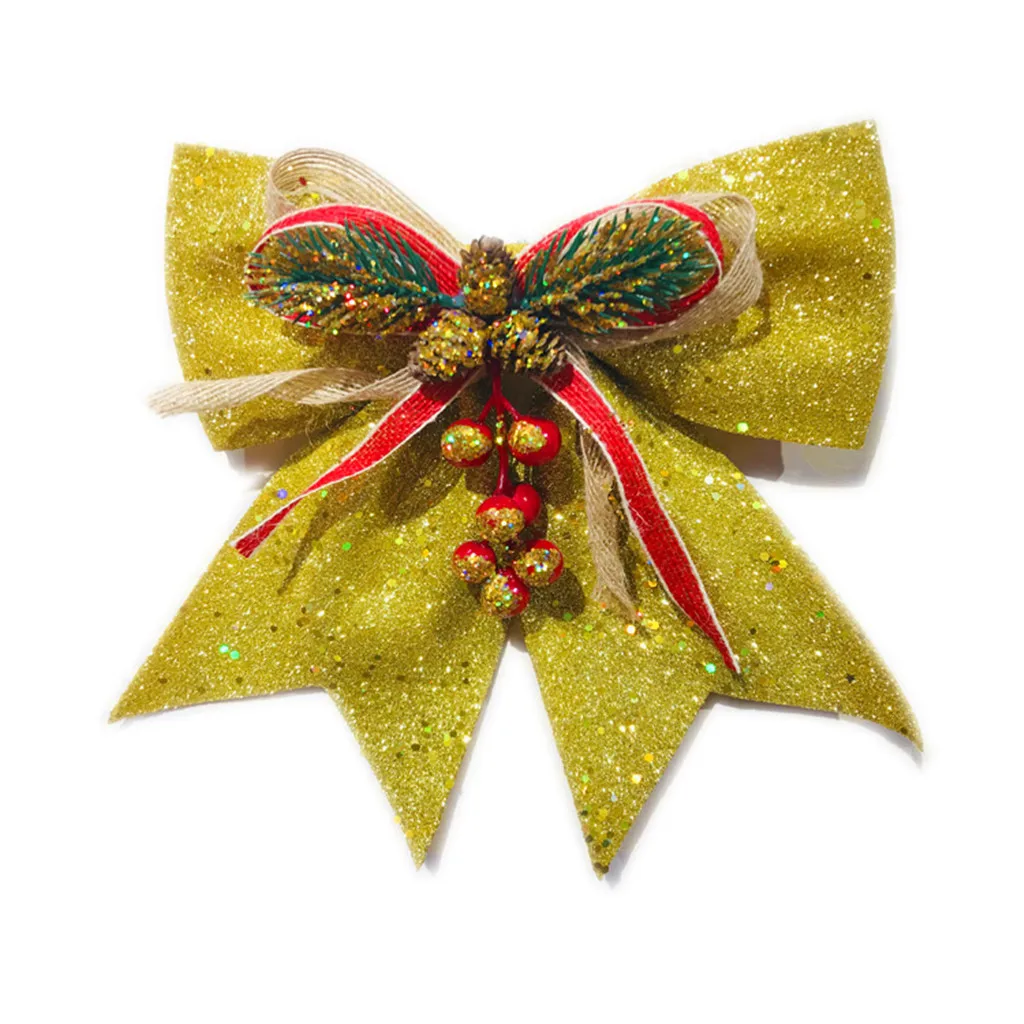 Красные, золотые, серебряные рождественские банты, Рождественская елка, украшение для елки, подарки на Рождество, сделай сам, жемчужный хлопковый бант, очаровательное Рождественское украшение - Цвет: Золотой