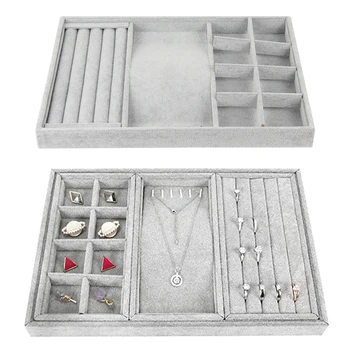 

Premium Removable Large Capacity Velvet Jewellery Tray Holder Display for Drawer/Closet/Desk Earring-Ring-Necklace Storage Case