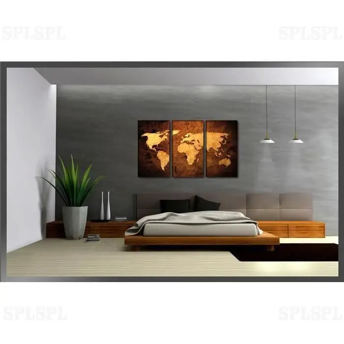 Триптих печать-карта мира домашний Декор без рамки Золотая карта Печать на