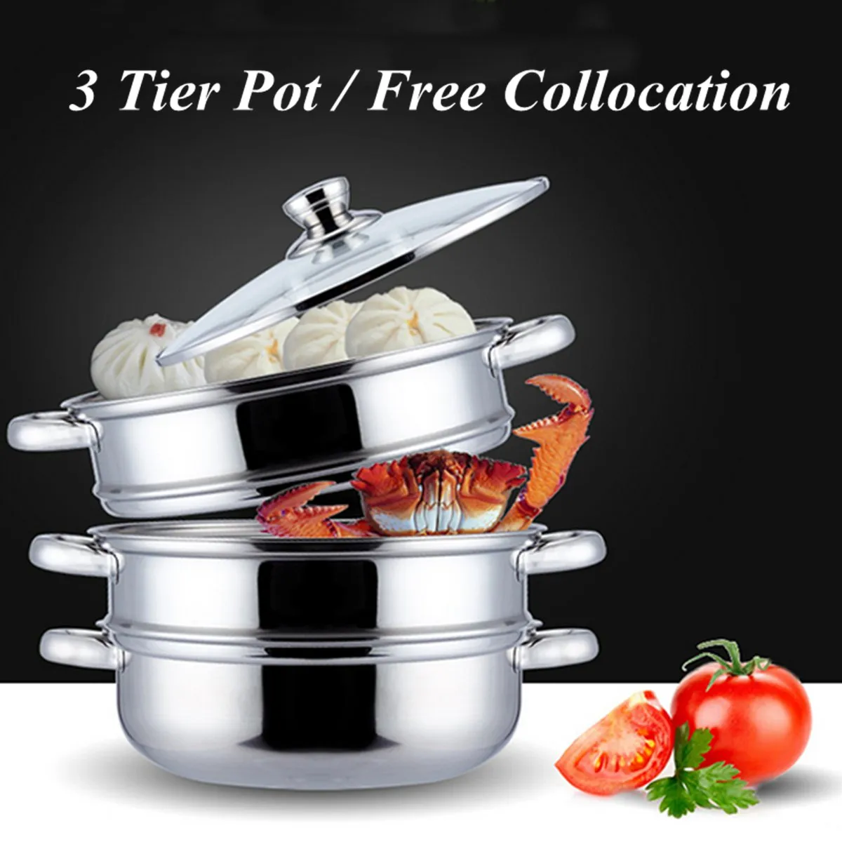 

3 Tier Stainless Steel Steamer Saucepan Pot Thicken Boiler Induction Compatible Home Kitchen Steaming Soup Pot Steamer Cookware