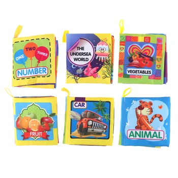 

0-12 Months Intelligence Development Cloth Book Cute Animals Kids Toys Soft Rattles Unfolding Activity Books