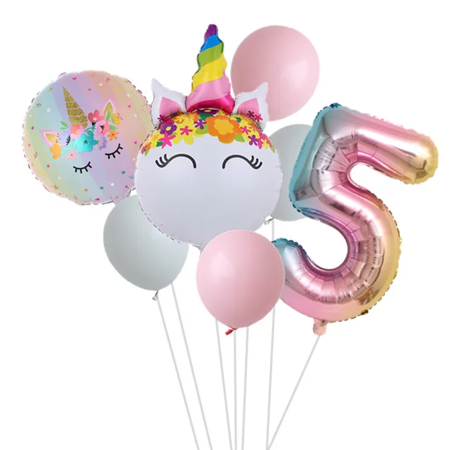 Rainbow Unicorn Balloon Number Foil Globos 1 2 3 4 Years Old Birthday Party Decoration Kid Unicorn Theme Party Wedding Balls Toy set 5