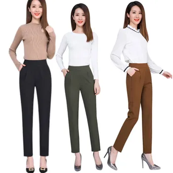 

Women Casual Harem pants Spring Autumn Fashion Loose Ankle-length Trousers Female Classic High Elastic Waist Black Pants