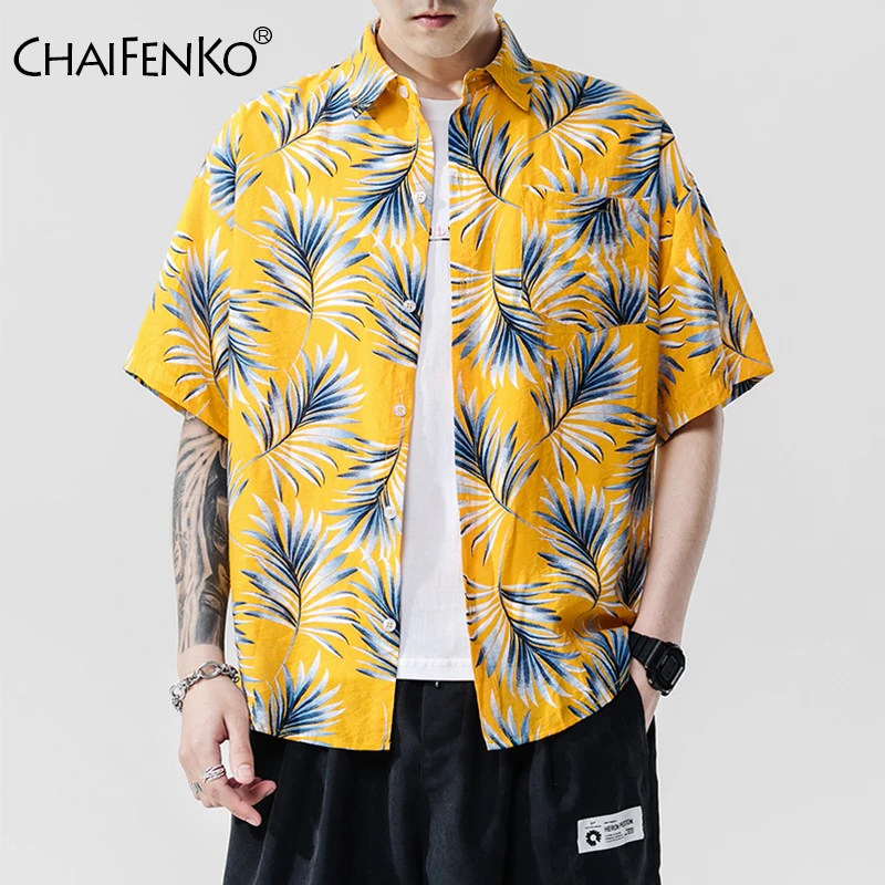 

CHAIFENKO 2020 New Hot Summer Holiday Fashion Printed Short Sleeve Shirts Men Beach Hawaiian Leisure Floral Men Shirts Plus Size