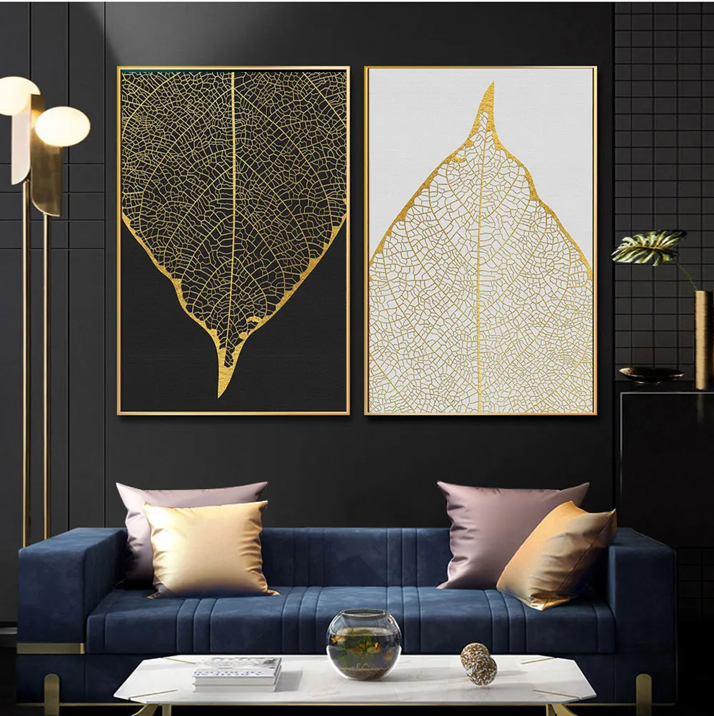 

Nordic Canvas Painting Leaf and Geometry Picture Decor Painting Oil Painting Wall Picture Poster Modern Wall Art Picture Home